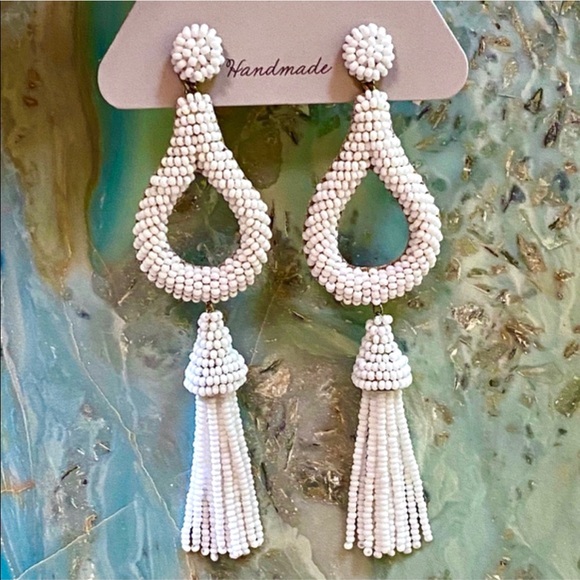 Anthropologie Jewelry - NWT Anthropologie Deepa Beaded White Hoop Chandeliers